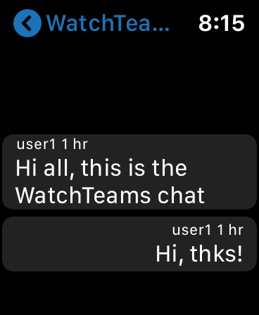 WatchTeams on Apple Watch: a chat thread