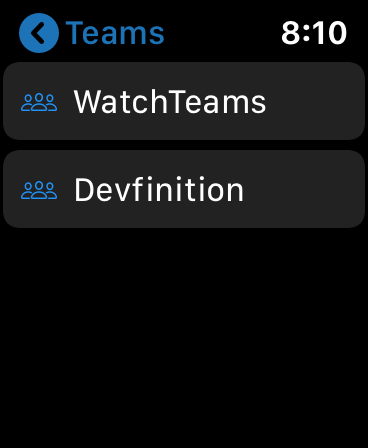 WatchTeams on Apple Watch: Teams list